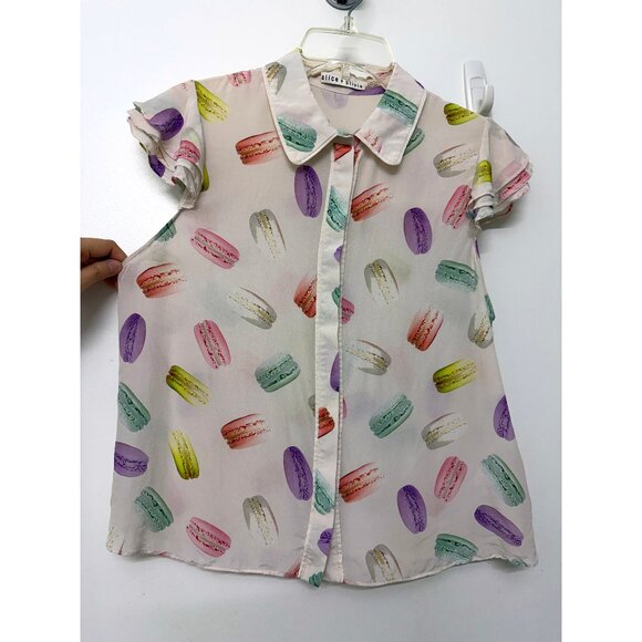 Alice + Olivia Eli Flutter Sleeve Shirt Blouse Silk Sunday Macaroons Macaron M - Picture 5 of 15